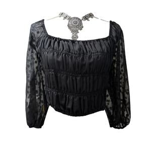 Lulus Black Sheer Sleeve Ruched Top Small